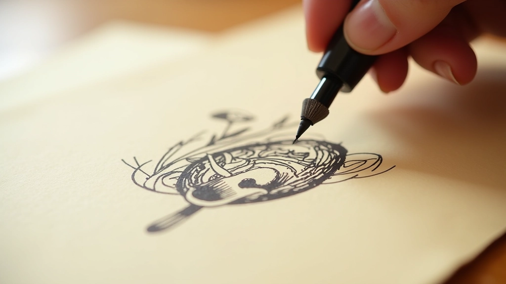 Detalhe ampliado de ilustração manuscrita com variações de linha, mostrando texturas e imperfeições características do desenho artesanal