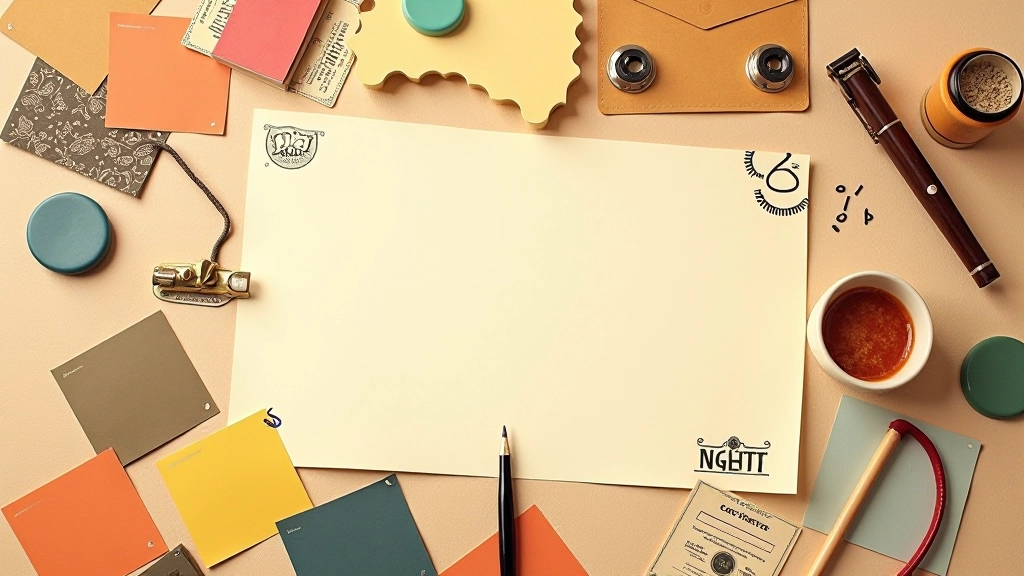 Coleção de elementos de design vintage incluindo padrões geométricos retrô, amostras de cores sépia e ornamentos clássicos em papel envelhecido